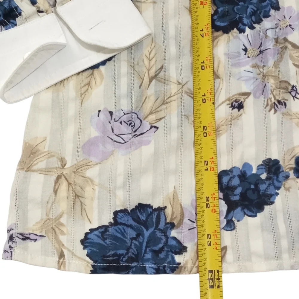 Tory Burch Peony Floral Blouse Split Neck Mandarin Collar Designer Top Sz M
